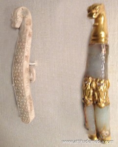 Garment Hook, China, Jade with Gold, 2nd Century BC